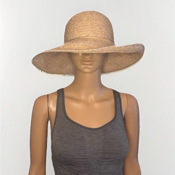 Scala Collezione crocheted Straw Raffia Blend Natural Lavender Wide-Brim Hat OS - Picture 1 of 9